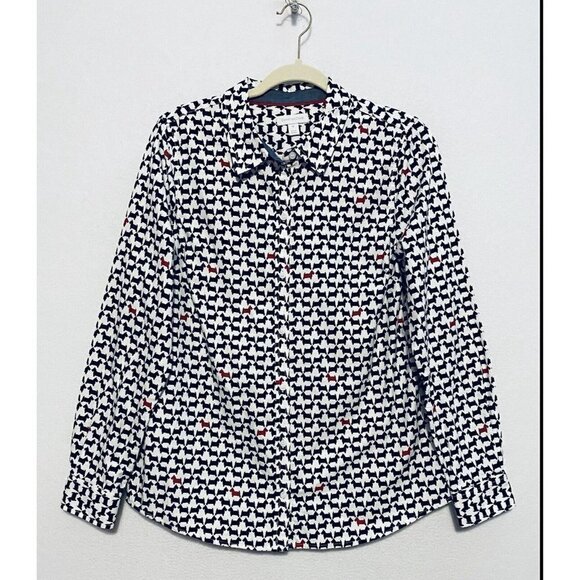 Charter Club Top Womens Medium Black Red Scottie Dog Print Button Up Cotton - Picture 1 of 8